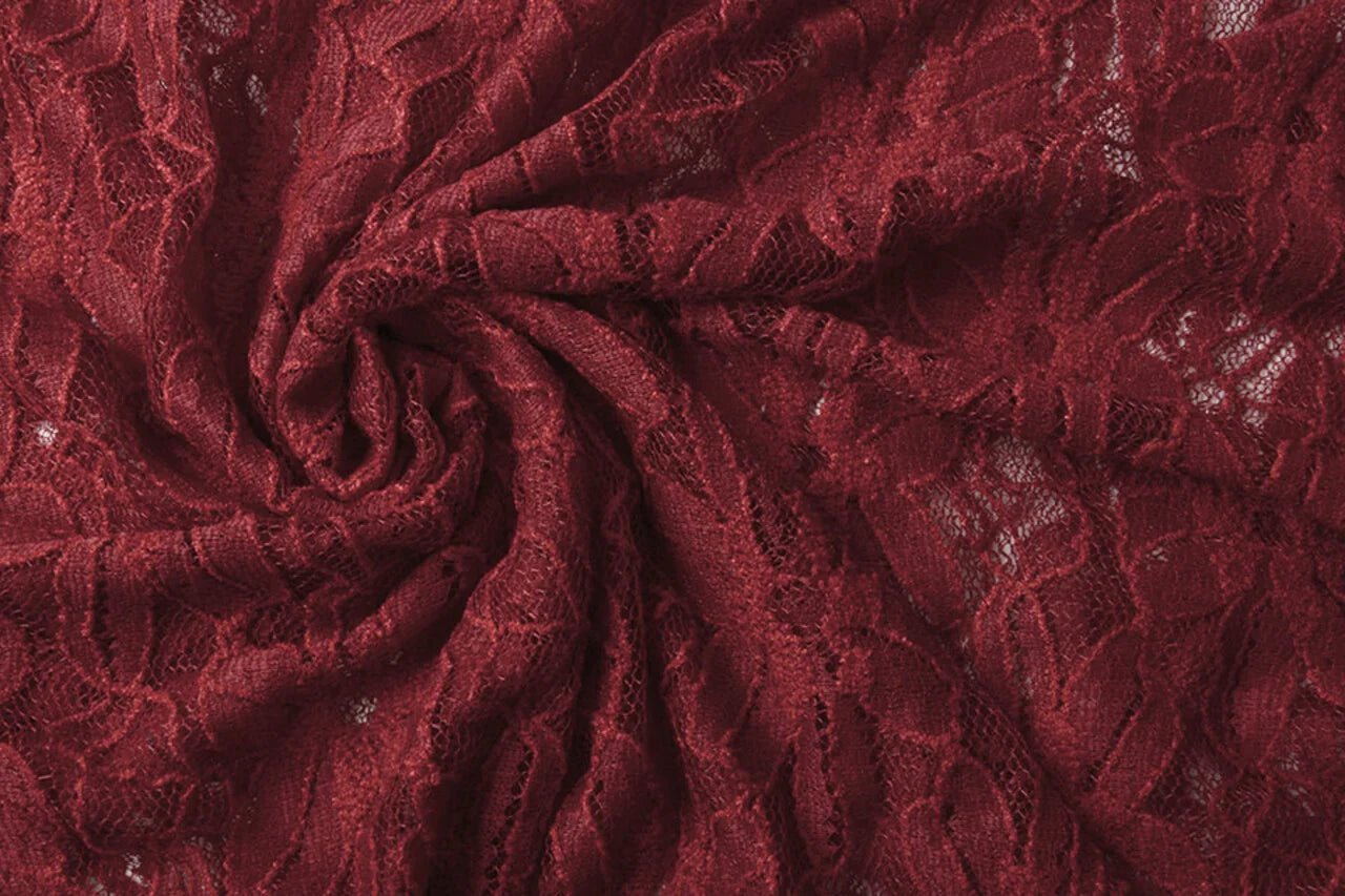 Image of Lace fabric - burgundy 120 g/m² – available at Šarlotes audumi