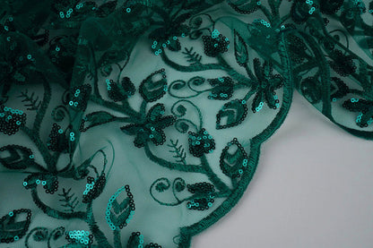 Image de tissu en dentelle | tulle brodé de sequins 160 g/m² - émeraude – disponible chez Šarlotes audumi