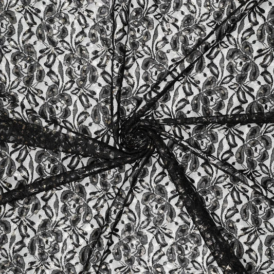 Image du tissu en dentelle «Lauren Foil Lace» noir 140 g/m² – disponible chez Šarlotes audumi