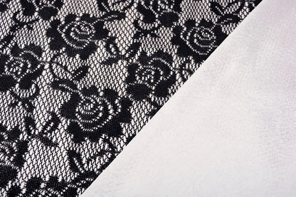 Image with lace fabric - black with white satin lining 155 g/m² – available at Šarlotes audumi