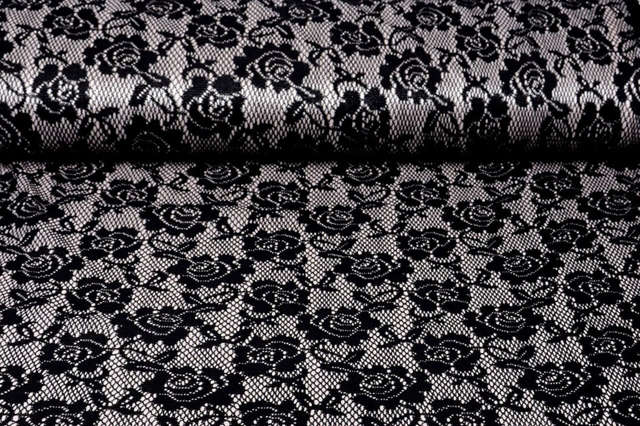 Image with lace fabric - black with white satin lining 155 g/m² – available at Charlotte's Fabrics