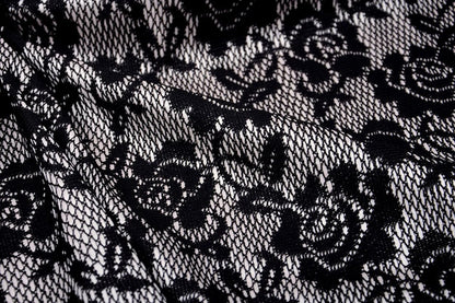 Image of lace fabric - black with white satin lining 155 g/m² – available at Šarlotes audumi