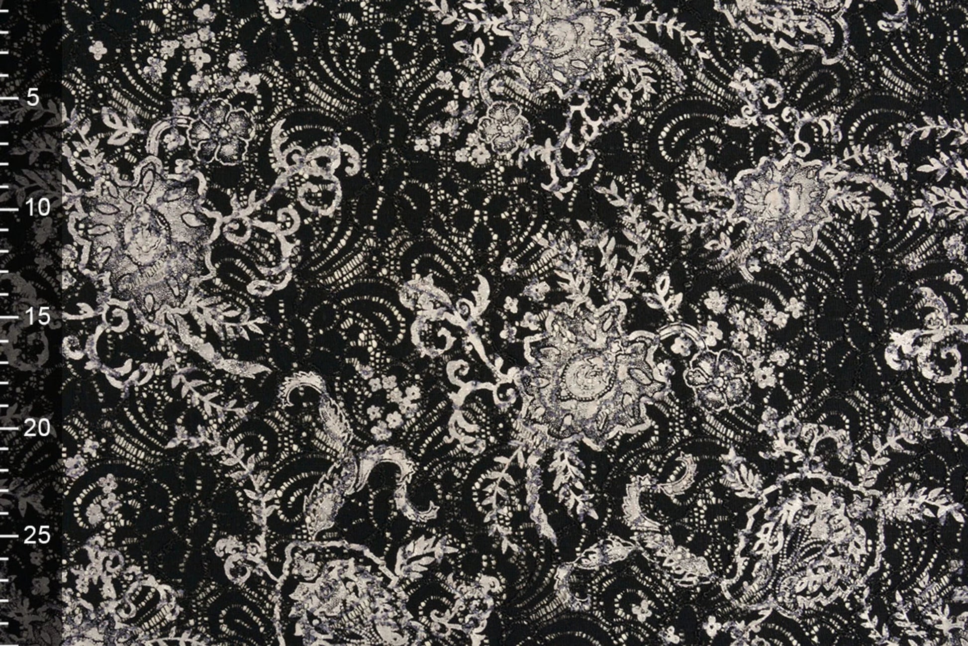 Image of lace fabric - black with silver 210 g/m² – available at Šarlotes audumi