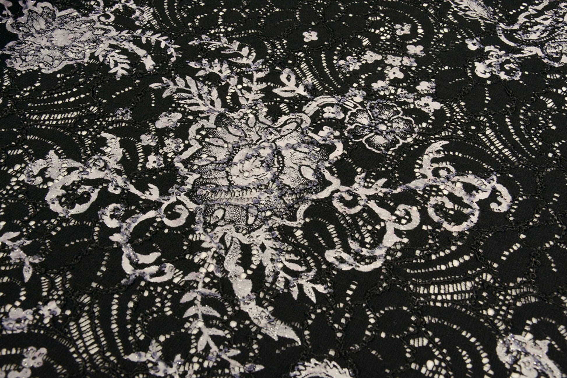 Image with Lace fabric - black with silver 210 g/m² – available at Šarlotes audumi