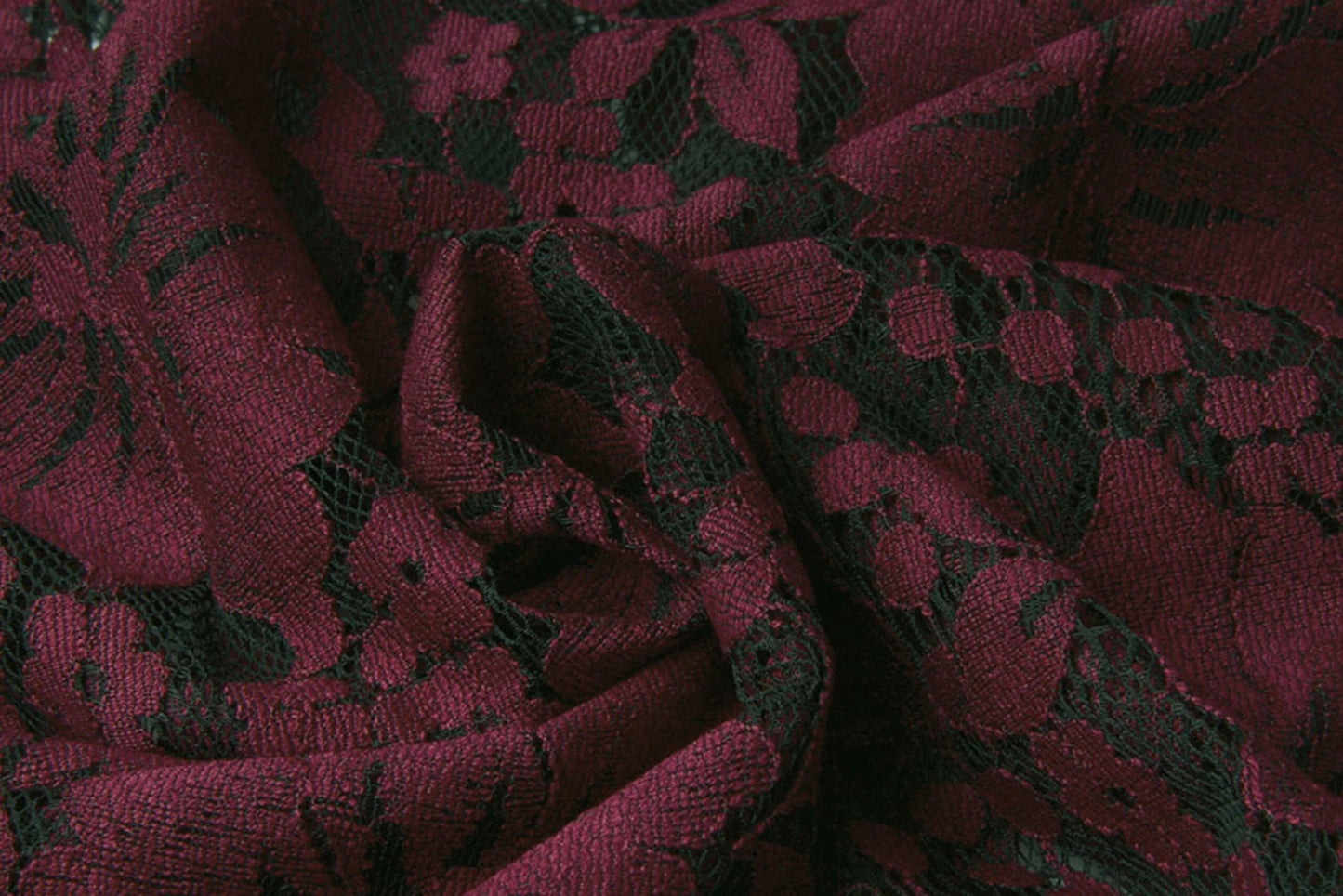Image with lace fabric - dark red flowers 110 g/m² – available at Šarlotes audumi