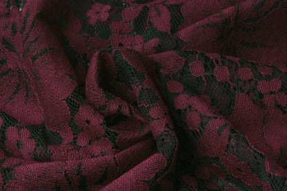 Image with lace fabric - dark red flowers 110 g/m² – available at Šarlotes audumi