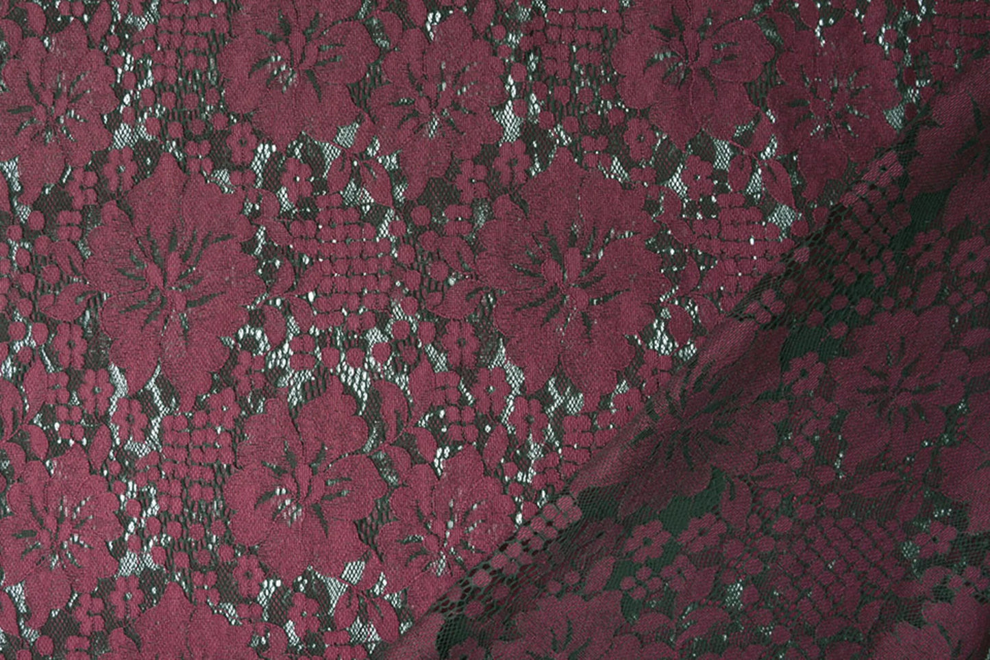Image of lace fabric - dark red flowers 110 g/m² – available at Šarlotes audumi