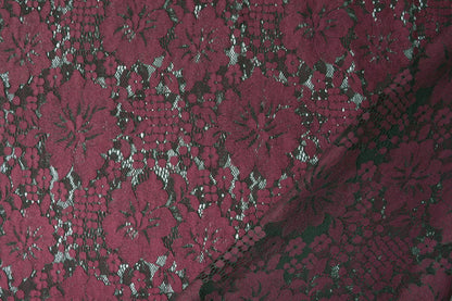 Image of lace fabric - dark red flowers 110 g/m² – available at Šarlotes audumi