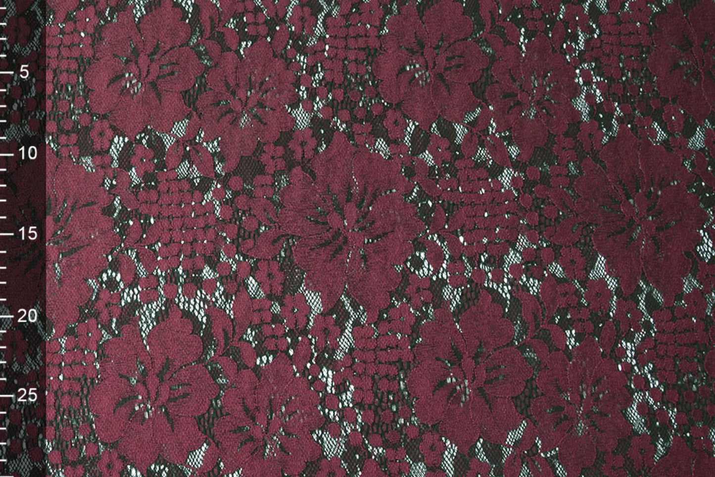 Image with lace fabric - dark red flowers 110 g/m² – available at Šarlotes audumi