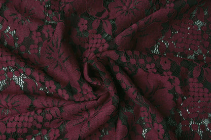 Image with lace fabric - dark red flowers 110 g/m² – available at Šarlotes audumi