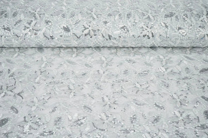Image of lace fabric|Embroidered tulle with sequins 160 g/m² - silver – available at Šarlotes audumi