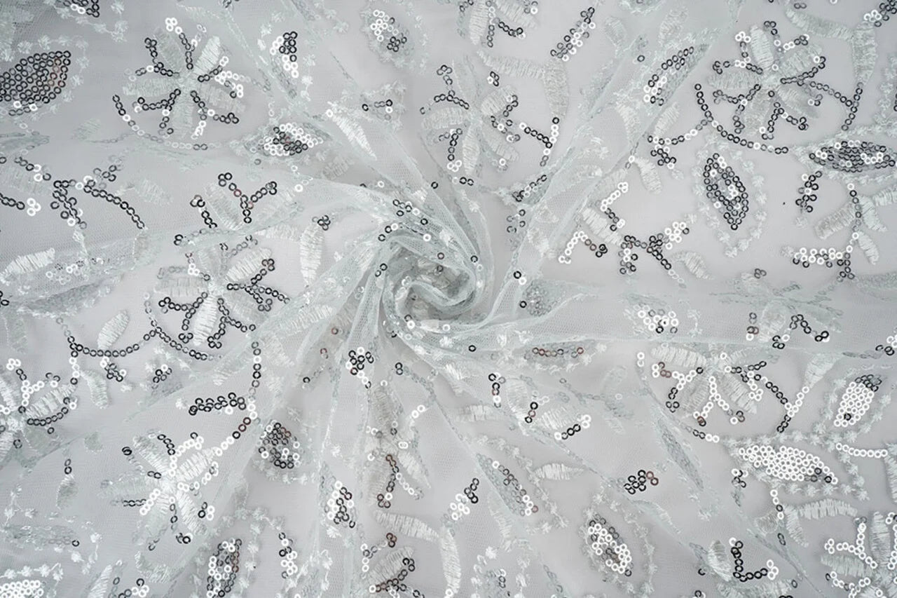 alt
Image with lace fabric|Embroidered tulle with sequins 160 g/m² - silver – available at Charlotte's Fabrics