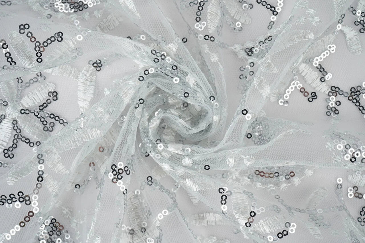 Image of Lace fabric|Embroidered tulle with sequins 160 g/m² - silver – available at Šarlotes audumi