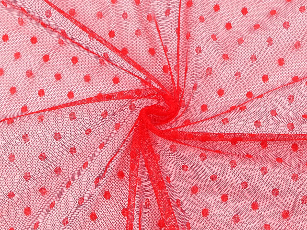 Image of soft dotted tulle - red, available online at Charlotte Fabrics