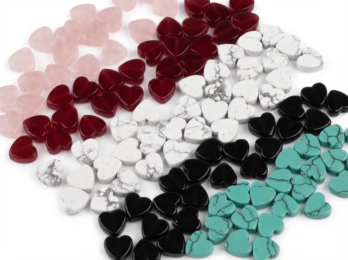 alt
Image of mineral and glass heart-shaped beads Ø6 mm, 35 pcs | assorted shades – available at Šarlotes audumi