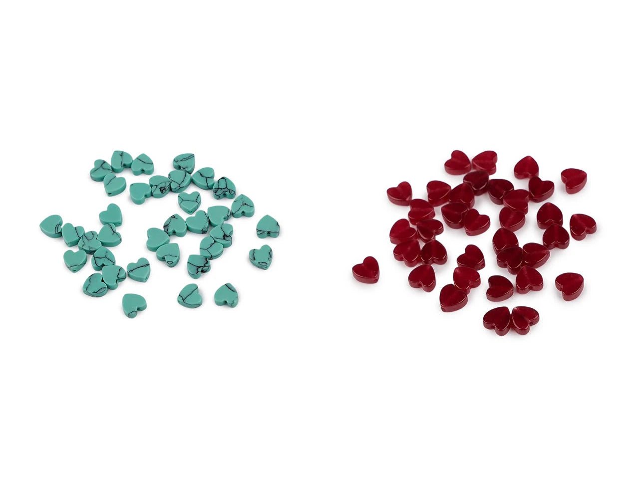 Image of mineral and glass heart-shaped beads Ø6 mm, 35 pcs., assorted shades – available at Šarlotes audumi