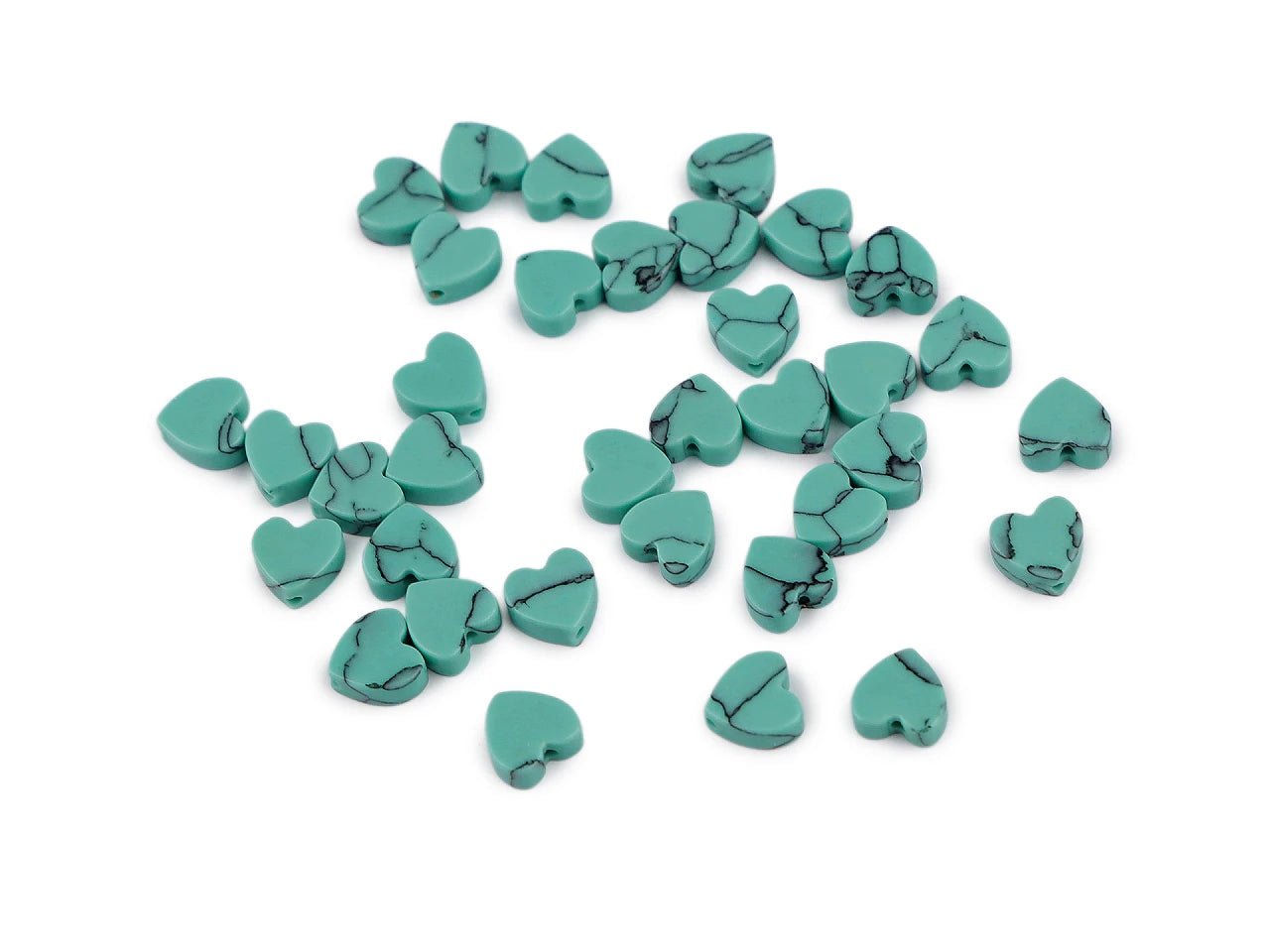Image with mineral and glass heart-shaped beads Ø6 mm, 35 pcs | assorted shades – available at Charlotte's Fabrics