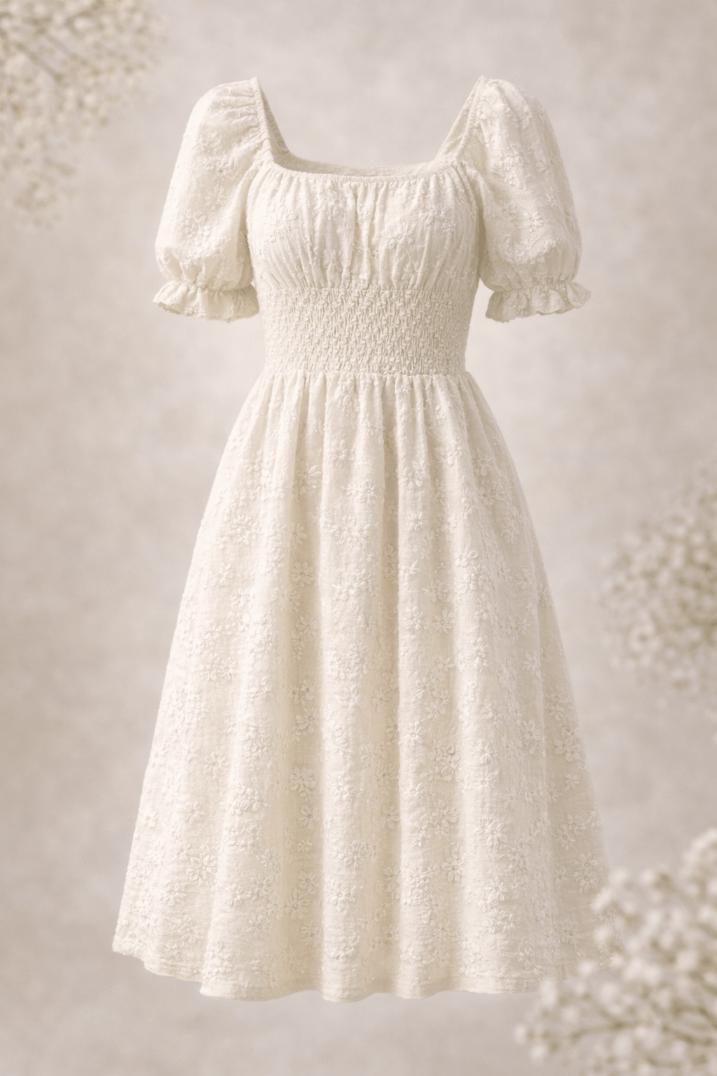 Image de mousseline brodée - fleurs beiges 180 g/m² – disponible chez Šarlotes audumi