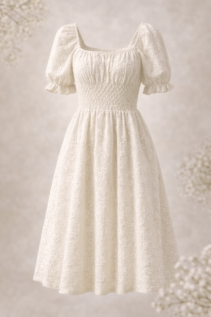 Image de mousseline brodée - fleurs beiges 180 g/m² – disponible chez Šarlotes audumi