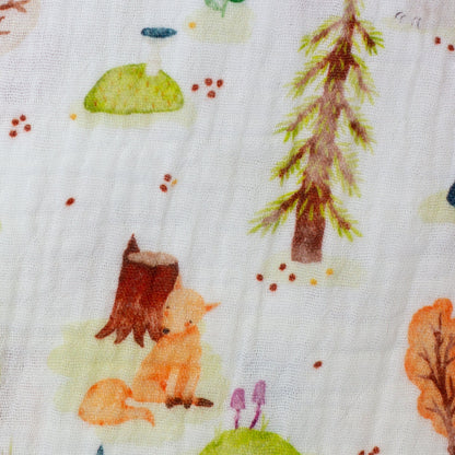 Mousseline - ours avec un renard dans la forêt 130 g/m²