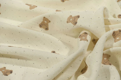 Muslin - bears on a butter-yellow background 125 g/m²
