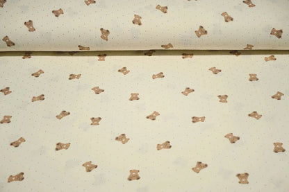 Muslin - teddy bears on a butter yellow background 125 g/m²