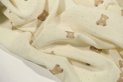 Muslin - bears on a butter yellow background 125 g/m²