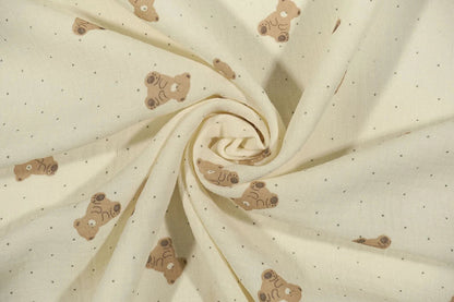Muslin - teddy bears on a butter yellow background 125 g/m²