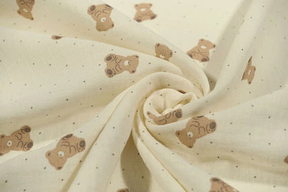Muslin - teddy bears on a butter-yellow background 125 g/m²