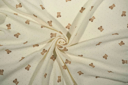 Muslin - bears on a butter-yellow background 125 g/m²