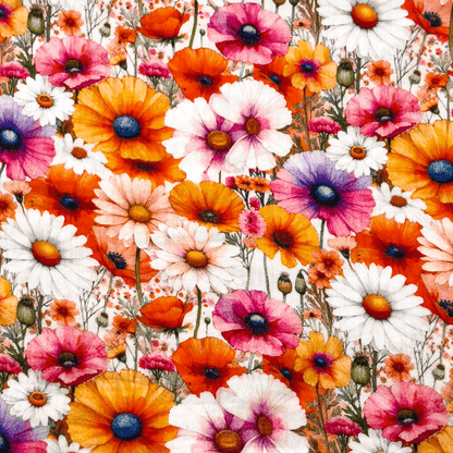 Muslin - poppies and daisies 140 g/m²