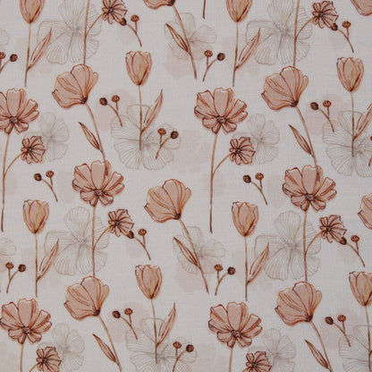 Muslin - soft beige floral motif 130 g/m²