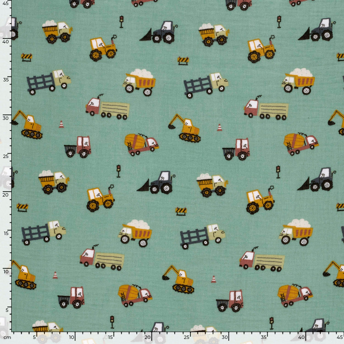 Image with muslin cars and tractors – available online at Šarlotes audumi