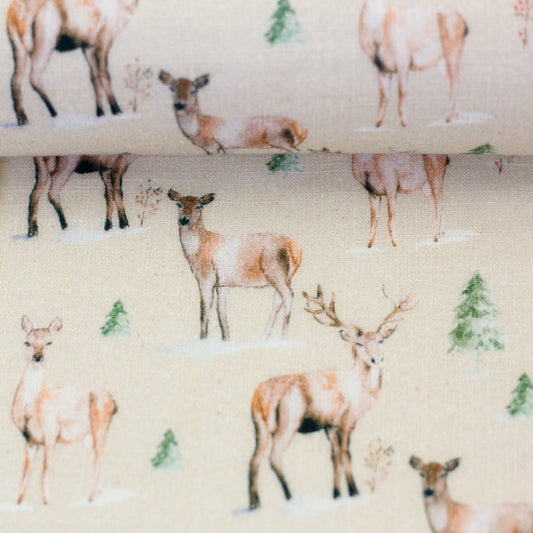 Image of Muslin - fawn with fir tree 130 g/m² – available at Šarlotes audumi