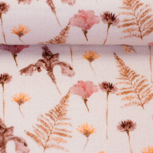 Image de mousseline - fleurs et fougères 130 g/m² – disponible chez Šarlotes audumi