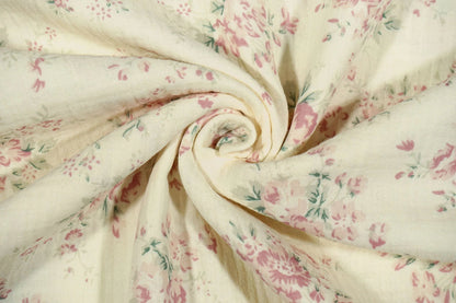 Muslin - flowers on a milky white background 140 g/m²