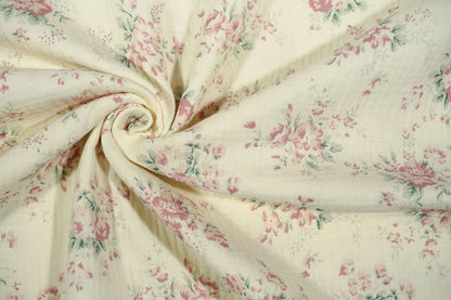 Muslin - flowers on a milky white background 140 g/m²