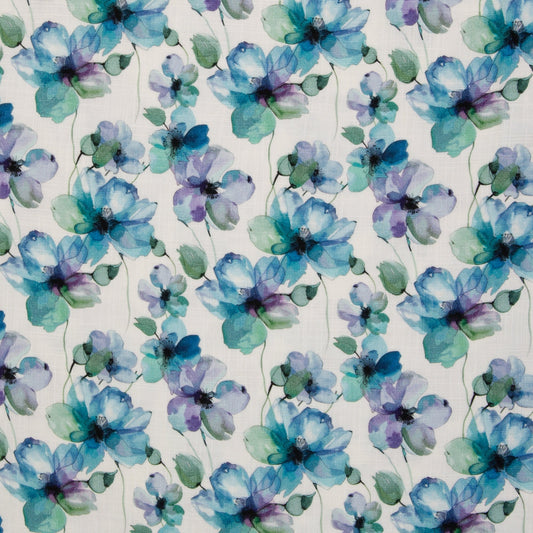 Image de mousseline à fleurs bleues 130 g/m² – disponible chez Šarlotes audumi