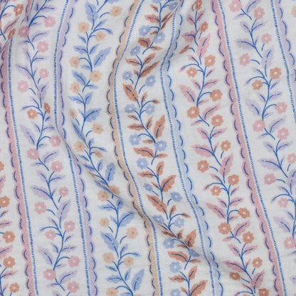 Image of Muslin - blue line and leaf pattern 120 g/m² – available from Šarlotes audumi