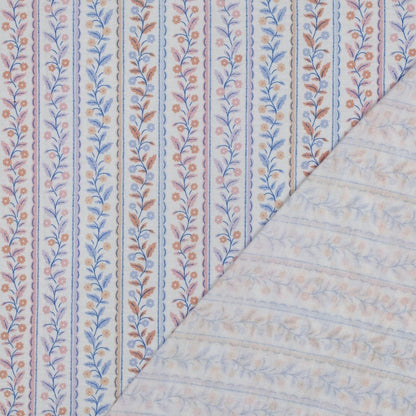 Image of Muslin - blue striped leaf pattern 120 g/m² – available at Charlote Fabrics