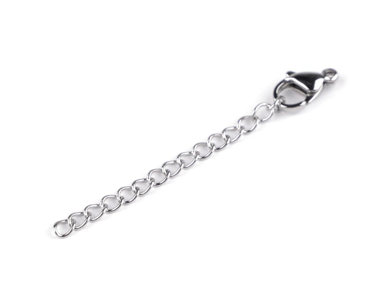 Image of a stainless steel carabiner with extension chain, 7 × 12 mm, 5 pcs. Available online at Charlotte Fabrics