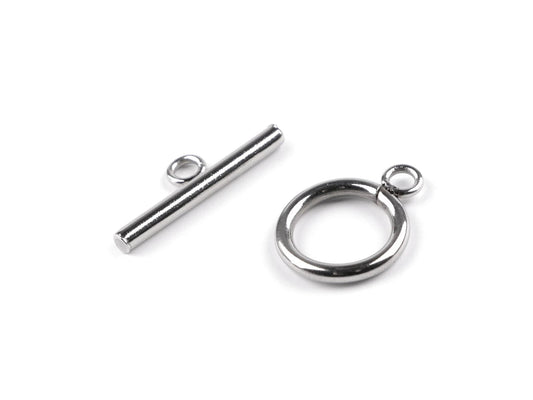 Image avec fermoir Toggle en T en acier inoxydable pour bijoux Ø14 mm – 2 pièces – disponible en ligne chez Tissus de Charlotte