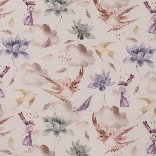 Image of organic cotton jersey - fairies, available online at Šarlotes audumi