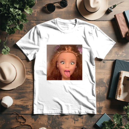Image of an organic cotton T-shirt with a meme design – available online at Charlotte's Fabrics