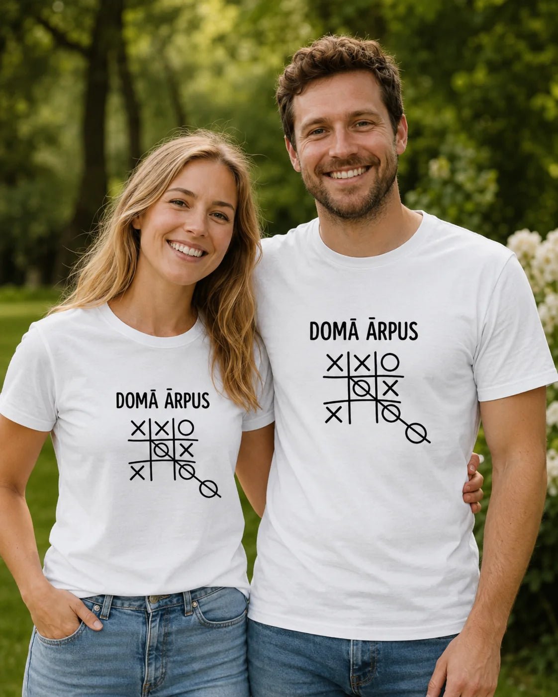 Image d’un t-shirt en coton biologique « Pensez hors des sentiers battus » – disponible en ligne chez Šarlotes audumi