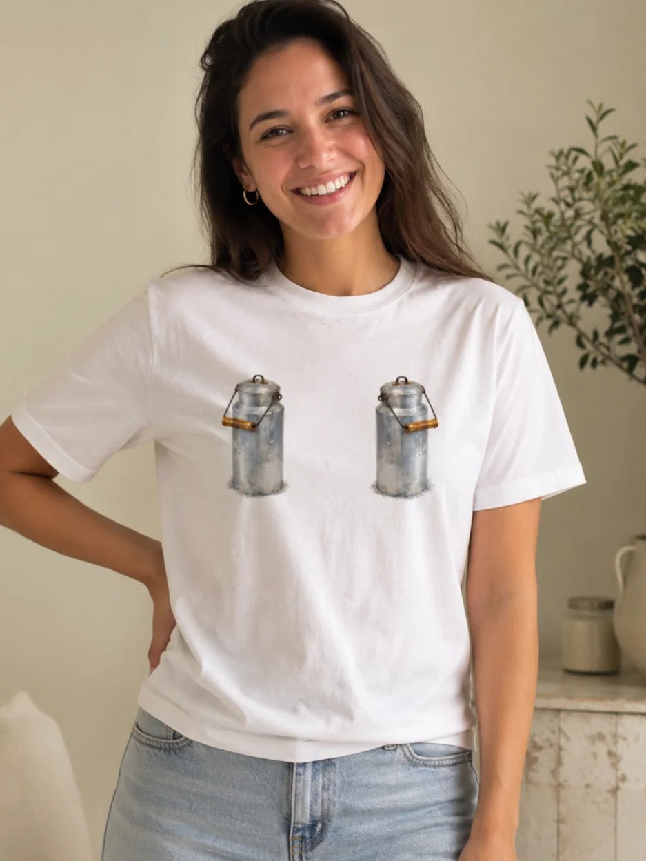 Image du T-shirt en coton biologique "Piena kannas" – disponible en ligne chez Šarlotes audumi