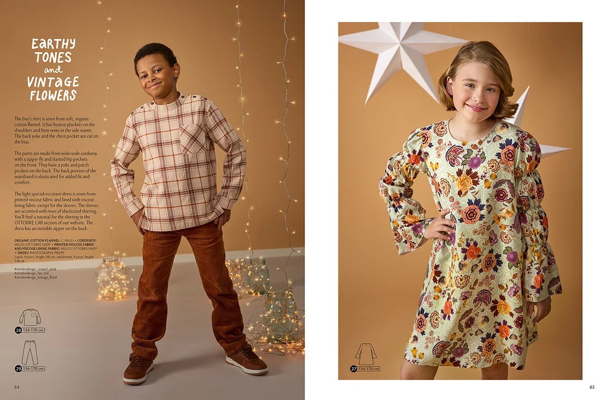 Attēls ar OTTOBRE design Kids 6/2022 – bērnu apģērbu piegrieztņu žurnāls angļu valodā – pieejams internetā Šarlotes audumi
