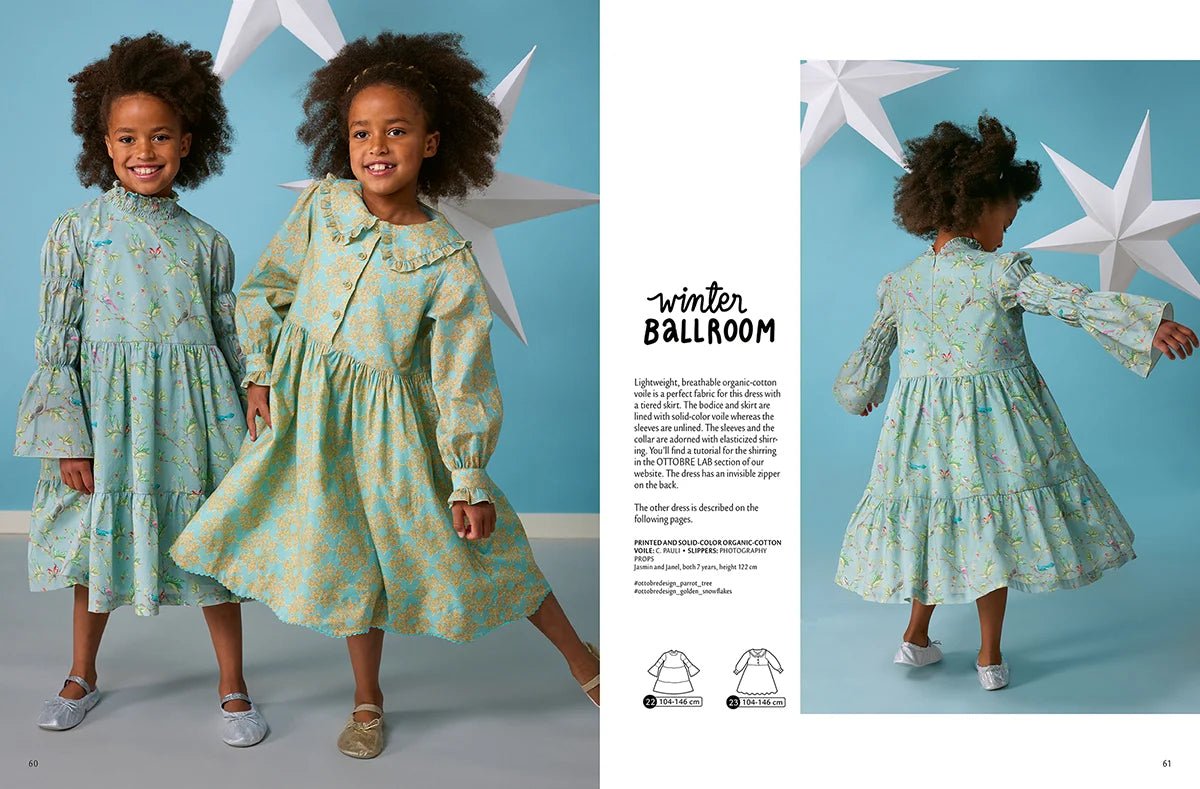 Attēls ar OTTOBRE design Kids 6/2022 – bērnu apģērbu piegrieztņu žurnāls angļu valodā – pieejams internetā Šarlotes audumi