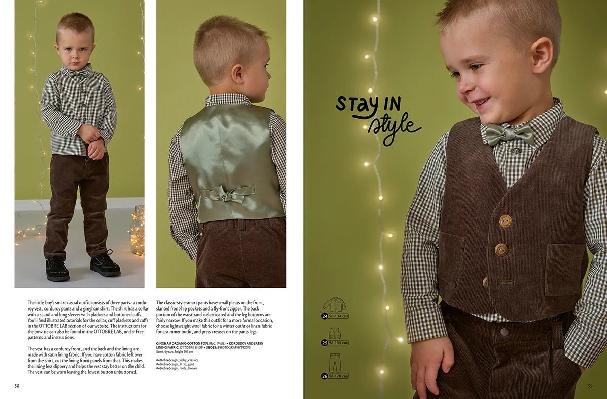 Attēls ar OTTOBRE design Kids 6/2022 – bērnu apģērbu piegrieztņu žurnāls angļu valodā – pieejams internetā Šarlotes audumi