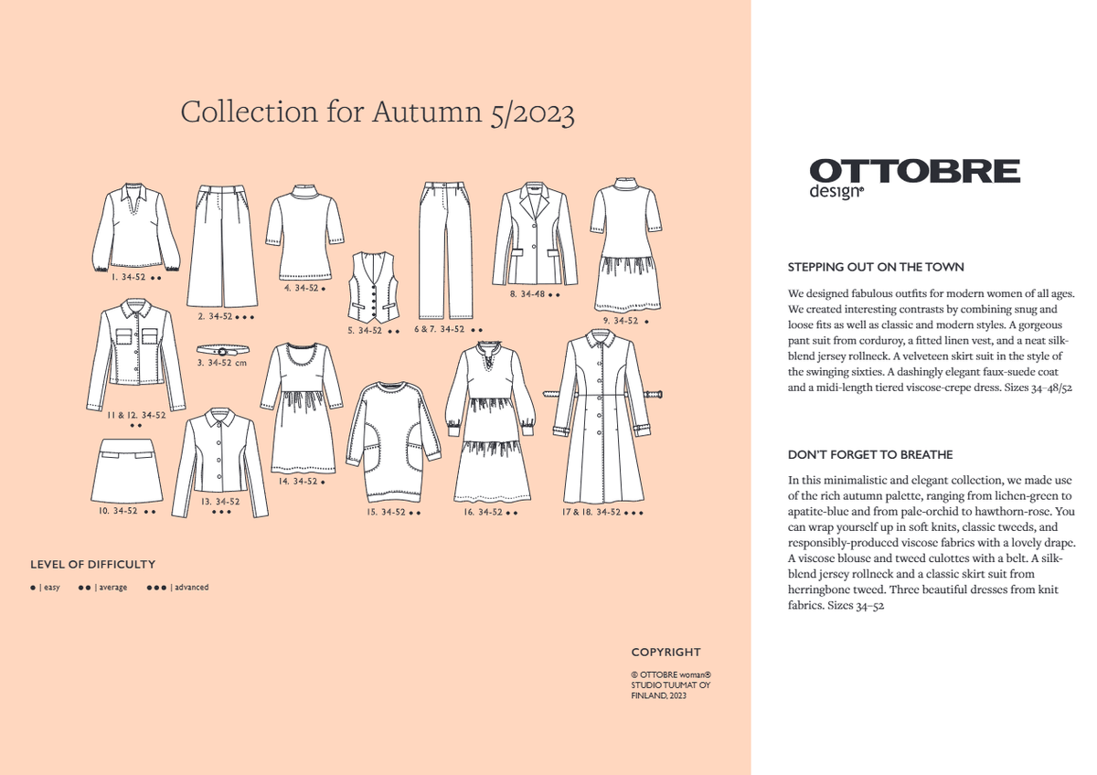 Image of OTTOBRE design Woman 5/2023 – women’s sewing pattern magazine in English – available online at Charlotte’s Fabrics